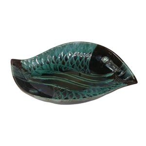 Vintage Blue Mountain Pottery Fish Platter Dish Blue Black BMP Canada MCM-Pretty